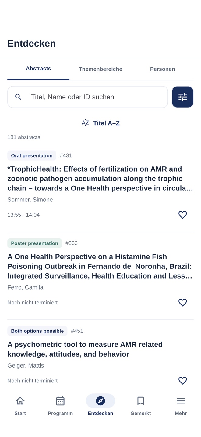 Durchsuchbare Abstracts des One Health Symposium mit Lesezeichen