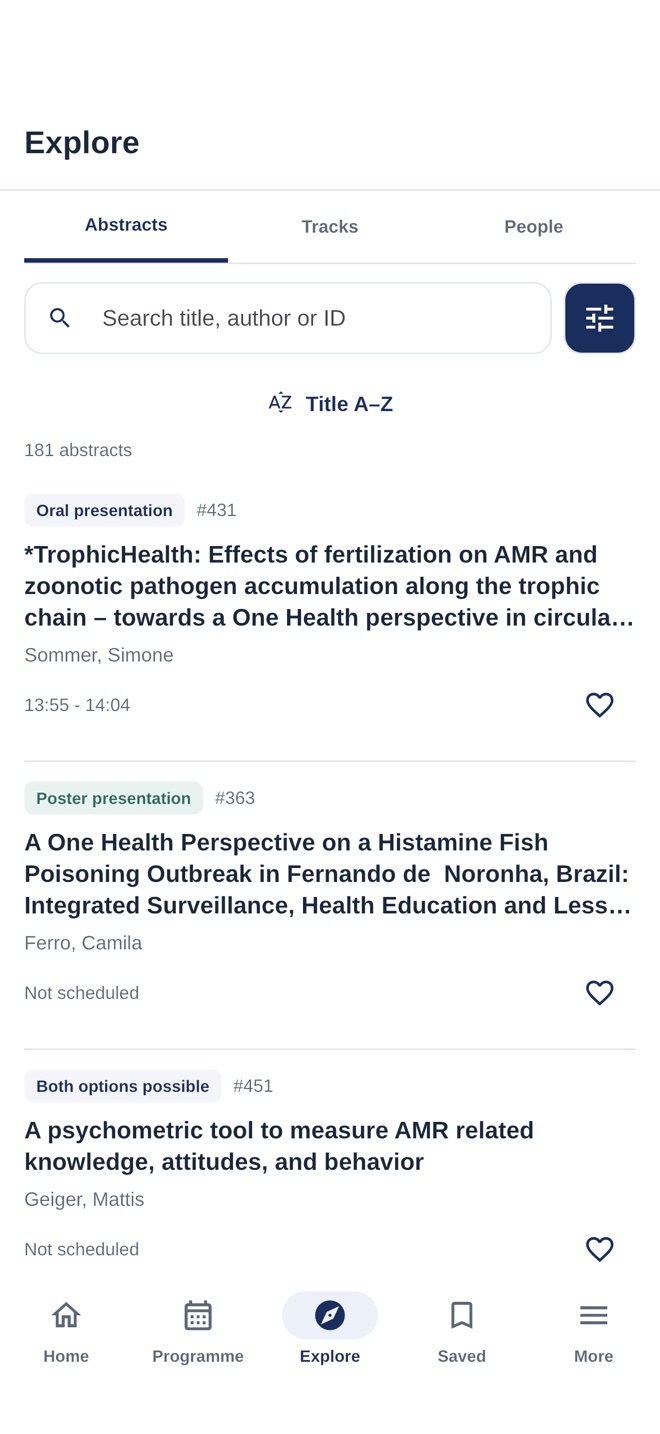 One Health Symposium searchable abstracts with favourite controls